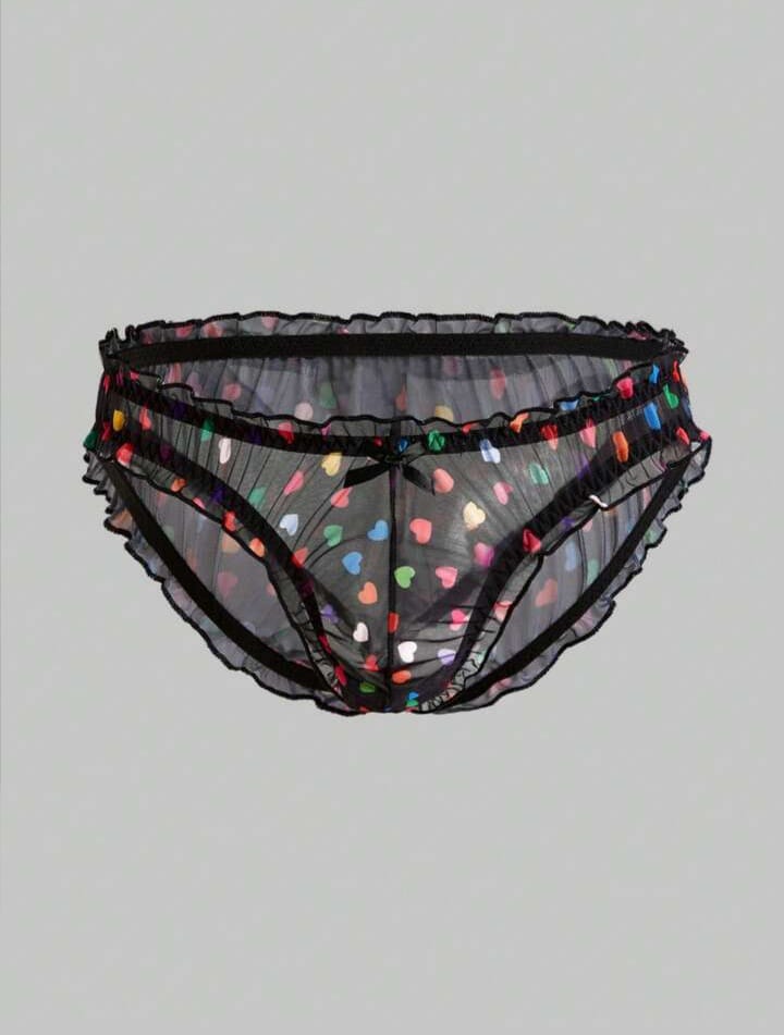 Men's Ruffled Heart Mesh Sexy Briefs